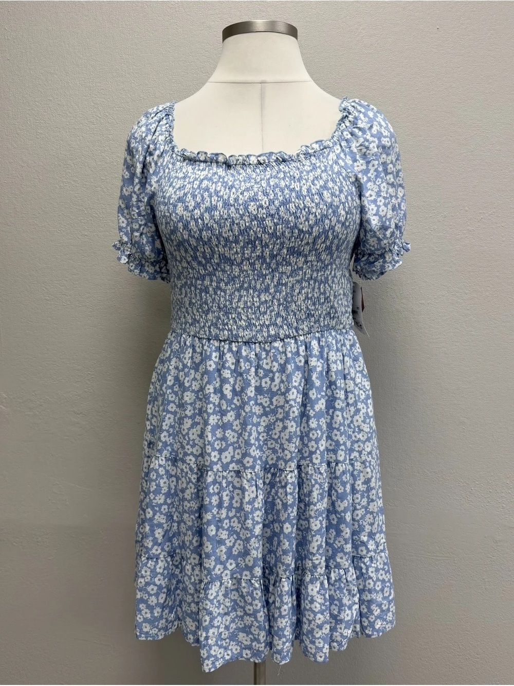 Arula Blue Floral Smocked Puff Sleeve Mini Dress - New! - Size 18/20
